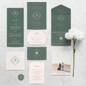 Diamond Monogram mit Blume bei Evergreen Wedding Einladung