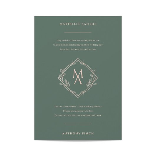 Diamond Monogram mit Blume bei Evergreen Wedding Einladung