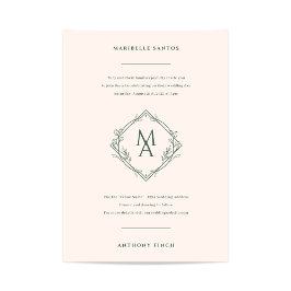 Diamond Monogram mit Blume Evergreen Wedding Einladung