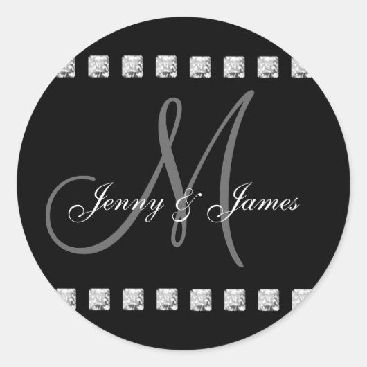 Diamond Monogram Names Wedding Stickers (Vorderseite)