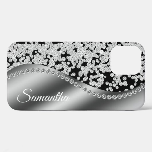 Diamond Monogram Silver Imitats Glitzer Blenden Case-Mate iPhone Hülle (Rückseite (Horizontal))