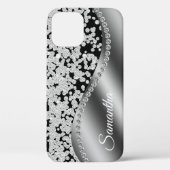 Diamond Monogram Silver Imitats Glitzer Blenden Case-Mate iPhone Hülle (Rückseite)