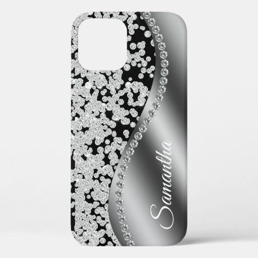 Diamond Monogram Silver Imitats Glitzer Blenden Case-Mate iPhone Hülle (Rückseite)