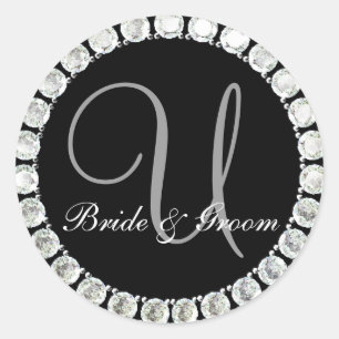 Diamond Monogram U anpassbares Siegel Runder Aufkleber