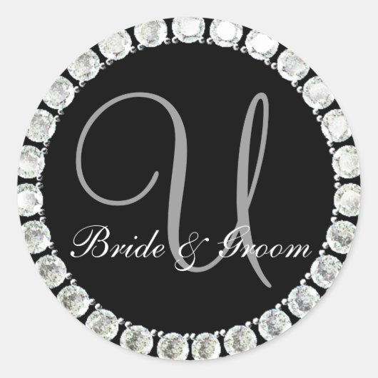 Diamond Monogram U anpassbares Siegel Runder Aufkleber (Vorderseite)