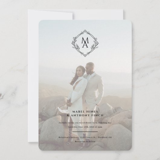 Diamond Monogram und Foto Wedding Einladung (Vorderseite)