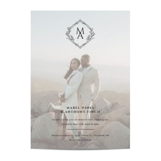 Diamond Monogram und Foto Wedding Einladung