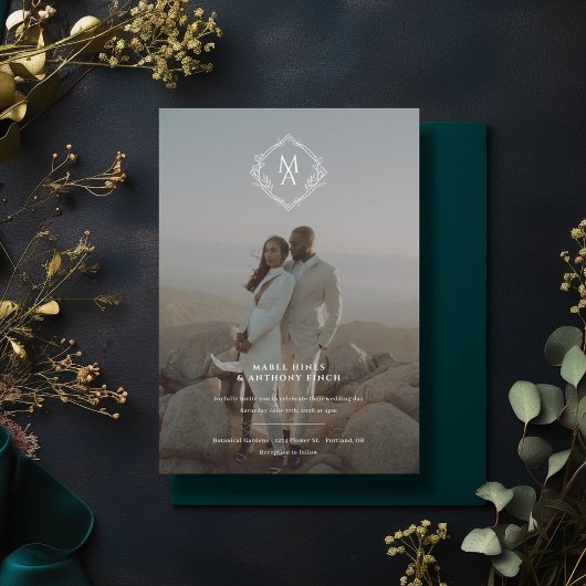 Diamond Monogram und Foto Wedding Einladung