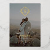 Diamond Monogram und Foto Wedding Folieneinladung (Vorderseite)