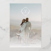 Diamond Monogram und Foto Wedding Folieneinladung (Vorderseite)