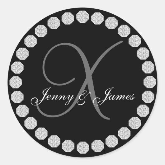 Diamond Monogram X Names Gastgeschenk Hochzeit Lab Runder Aufkleber (Vorderseite)