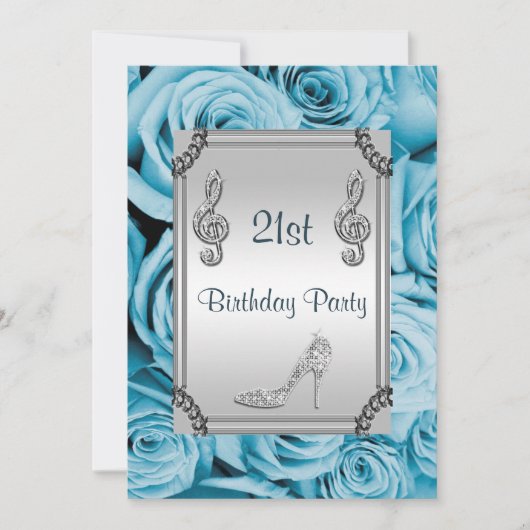 Diamond Musiknote, Stiletto & Blue Rose 21. Einladung (Vorderseite)