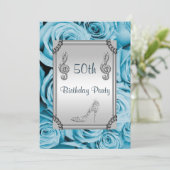 Diamond Musiknote, Stiletto & Blue Rose 50. Einladung (Stehend Vorderseite)