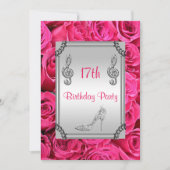 Diamond Musiknote, Stiletto & Pink Roses 17. Einladung (Vorderseite)