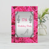 Diamond Musiknote, Stiletto & Pink Roses 17. Einladung (Stehend Vorderseite)