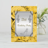 Diamond Musiknote, Stiletto & Yellow Roses 21. Einladung (Stehend Vorderseite)