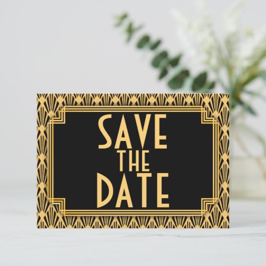 Diamond Muster Art Deco Wedding Save the Date (Stehend Vorderseite)