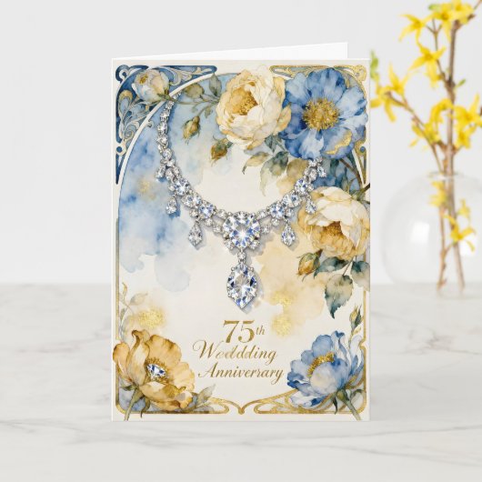Diamond Necklace 75th Wedding Anniversary Karte (Gelbe Blume)