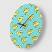 Diamond Pattern - Yellow & Turquoise Große Wanduhr (Winkel)