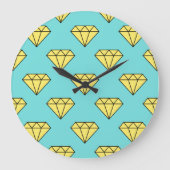 Diamond Pattern - Yellow & Turquoise Große Wanduhr (Vorderseite)
