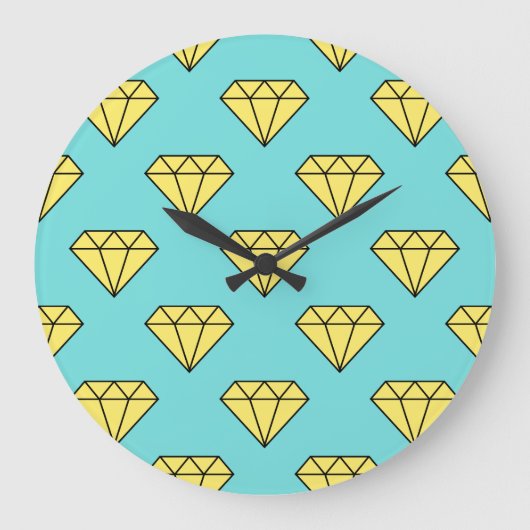 Diamond Pattern - Yellow & Turquoise Große Wanduhr (Vorderseite)