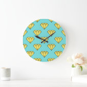 Diamond Pattern - Yellow & Turquoise Große Wanduhr (Zuhause)