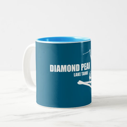 Diamond Peak Lake Tahoe Skier Zweifarbige Tasse (Vorderseite Links)
