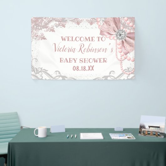 Diamond Pearl Blush Pink Girly Elegant Babydusche Banner (Messeveranstaltung)