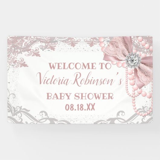 Diamond Pearl Blush Pink Girly Elegant Babydusche Banner (Horizontal)