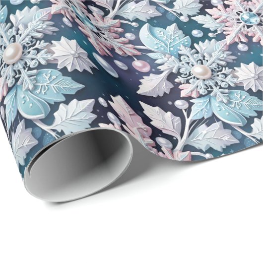 Diamond & Pearl Snowflake Lace Weihnachtsmuster Geschenkpapier (Rolleneckpunkt)