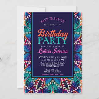 Diamond Pearls Aqua Blue Boho Vibe Geburtstagspart Einladung