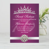 Diamond & Pearls Pink Tiara Einladung zum Geburtst (Stehend Vorderseite)