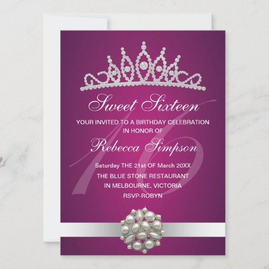 Diamond & Pearls Pink Tiara Einladung zum Geburtst (Vorderseite)