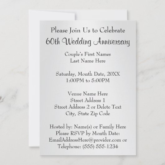 Diamond Personalisiert, Einladungen zum 60. Jahres (Rückseite)