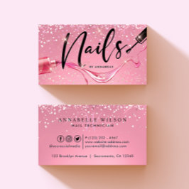 Diamond Pink Funkelnd Nail Technischer Monogramm Visitenkarte