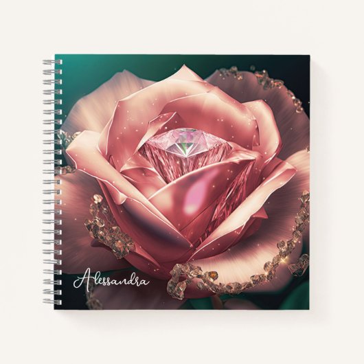 Diamond Pink Rose Personalisiert Notizblock (Vorderseite)