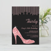 Diamond Pink Stiletto & Beads 30. Geburtstag Einladung (Stehend Vorderseite)