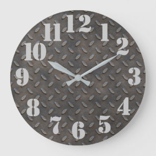 Diamond Plate Steel Industrial Look Große Wanduhr