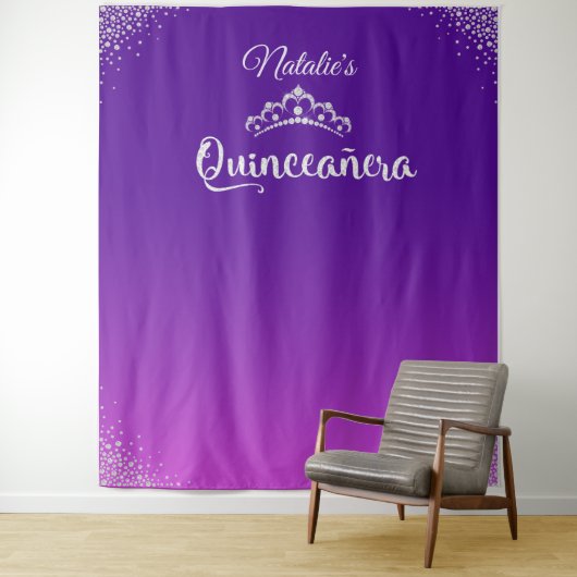 Diamond Princess Crown Quinceañera Hintergrund Wandteppich (Beispiel)