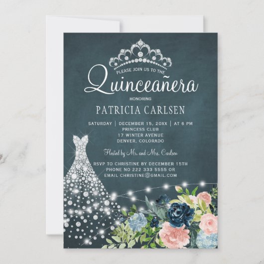 Diamond Prinzessin Kleid Aquarellfarben Chinceaner Einladung (Vorderseite)