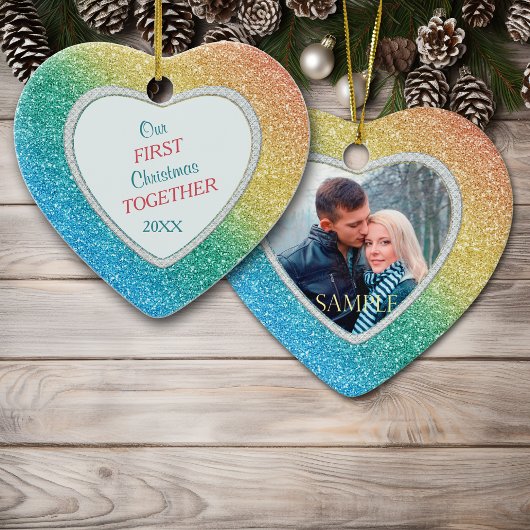 Diamond Rainbow Glitzer Foto Weihnachten Keramik Ornament