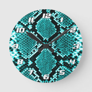 Diamond Rattlesnake Snake Skin aqua mit Zahlen Runde Wanduhr