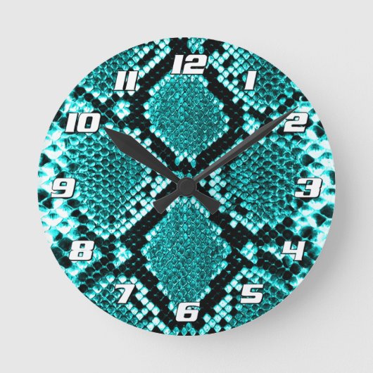 Diamond Rattlesnake Snake Skin aqua mit Zahlen Runde Wanduhr (Vorderseite)