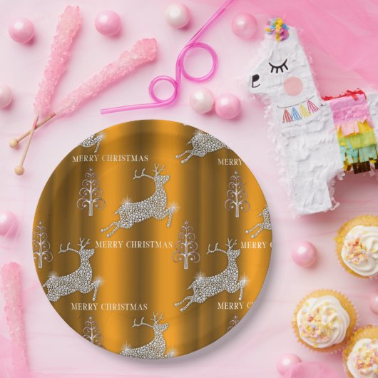 Diamond Reindeer and Shiny Gold Christmas Pappteller (Party)