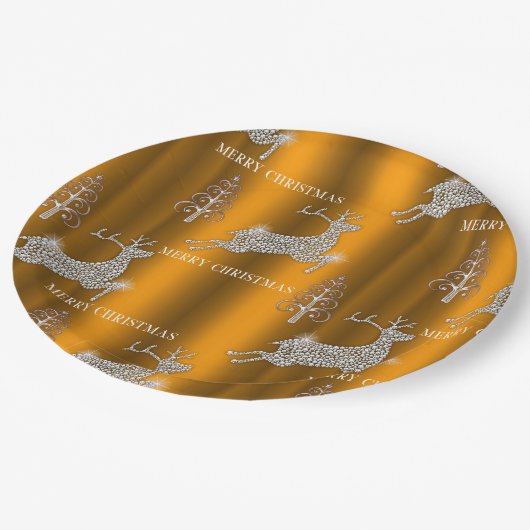 Diamond Reindeer and Shiny Gold Christmas Pappteller (Schrägansicht)