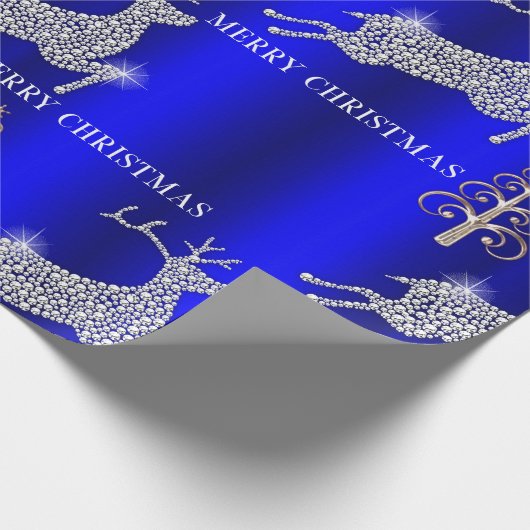Diamond Reindeer über Blue Christmas Geschenkpapier (Ecke)