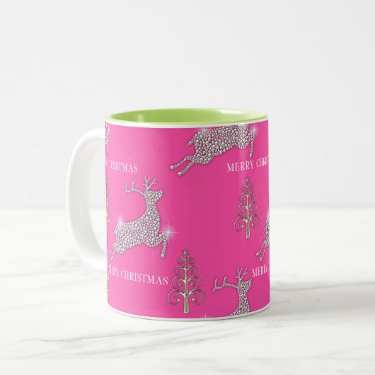 Diamond Rentier und Silver Trees Weihnachten Zweifarbige Tasse (Vorderseite Links)