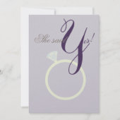 Diamond Ring Sie sagte Ja Grau & Mauve Party Card Einladung (Vorderseite)