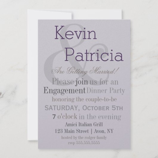 Diamond Ring Sie sagte Ja Grau & Mauve Party Card Einladung (Rückseite)