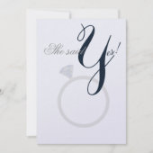 Diamond Ring Sie sagte Ja Navy und Grau Party Card Einladung (Vorderseite)